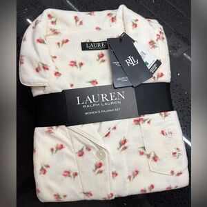 Lauren Ralph Lauren Ivory Floral Fleece Sleep Set Soft Cozy Pajama Set